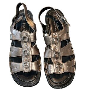 Josef Seibel 41 Bronze & Black Low Profile Women's Leather Sandals